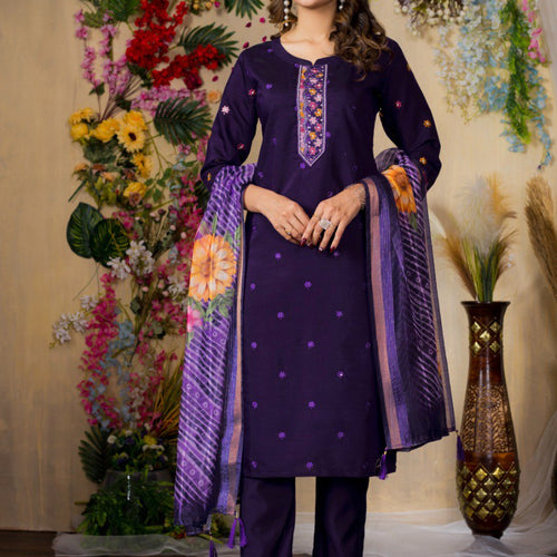 Purple Color Embroidery Thread Work Designer Salwar Suit