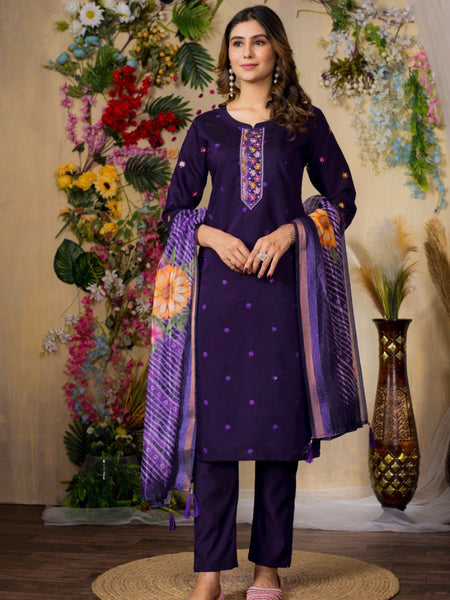 Purple Color Embroidery Thread Work Designer Salwar Suit
