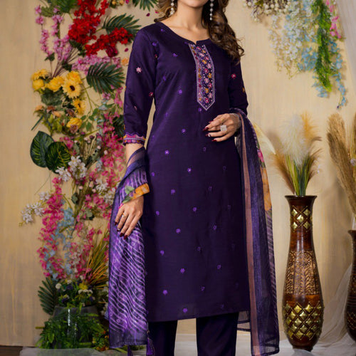 Purple Color Embroidery Thread Work Designer Salwar Suit