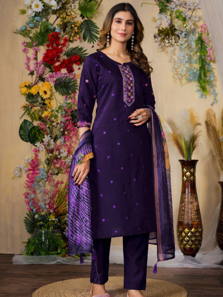 Purple Color Embroidery Thread Work Designer Salwar Suit