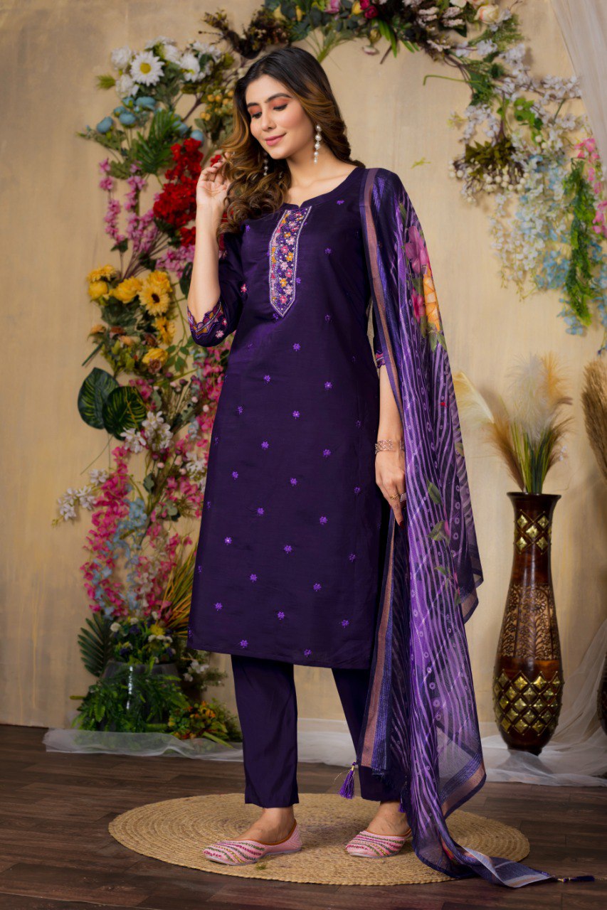 Purple Color Embroidery Thread Work Designer Salwar Suit