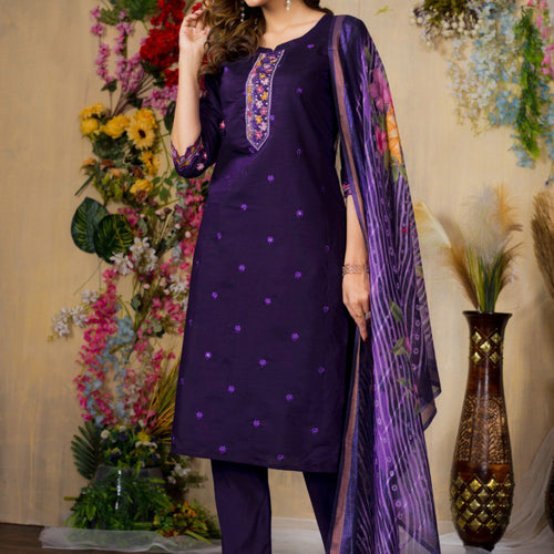 Purple Color Embroidery Thread Work Designer Salwar Suit