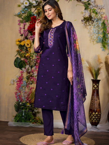 Purple Color Embroidery Thread Work Designer Salwar Suit