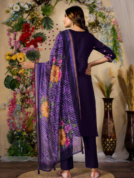 Purple Color Embroidery Thread Work Designer Salwar Suit