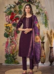 Wine Color Embroidery Thread Work Designer Salwar Suit