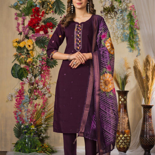 Wine Color Embroidery Thread Work Designer Salwar Suit