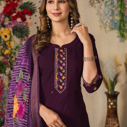 Wine Color Embroidery Thread Work Designer Salwar Suit