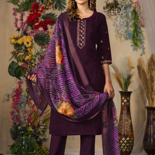 Wine Color Embroidery Thread Work Designer Salwar Suit