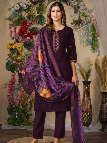 Wine Color Embroidery Thread Work Designer Salwar Suit