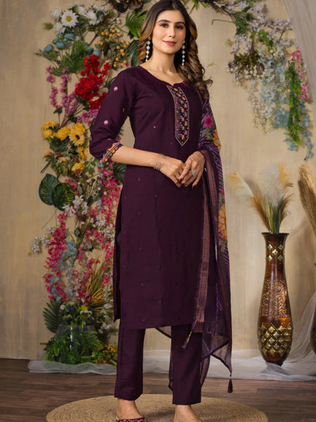 Wine Color Embroidery Thread Work Designer Salwar Suit