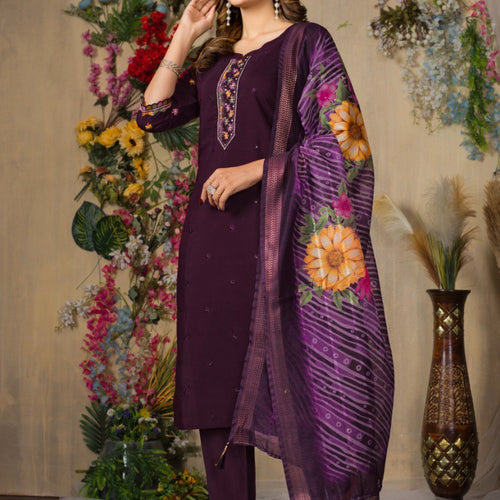 Wine Color Embroidery Thread Work Designer Salwar Suit