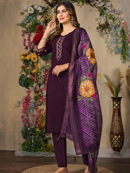 Wine Color Embroidery Thread Work Designer Salwar Suit
