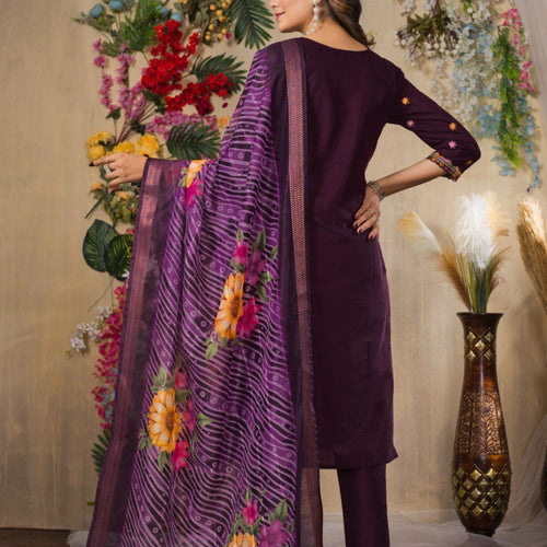 Wine Color Embroidery Thread Work Designer Salwar Suit