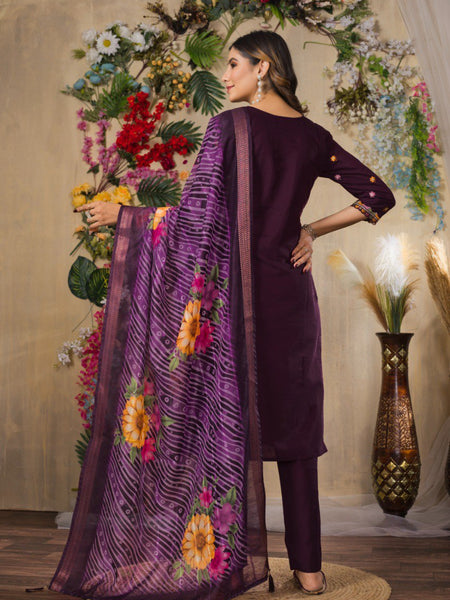 Wine Color Embroidery Thread Work Designer Salwar Suit