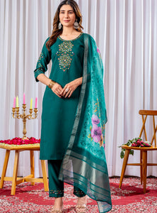 Rama Green Color Embroidery Thread Work Designer Salwar Suit