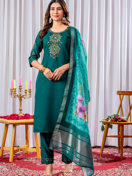 Rama Green Color Embroidery Thread Work Designer Salwar Suit
