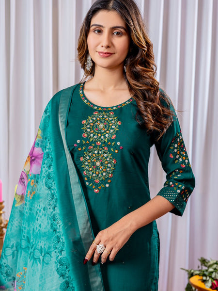 Rama Green Color Embroidery Thread Work Designer Salwar Suit