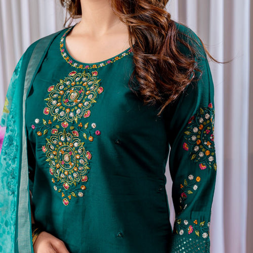 Rama Green Color Embroidery Thread Work Designer Salwar Suit
