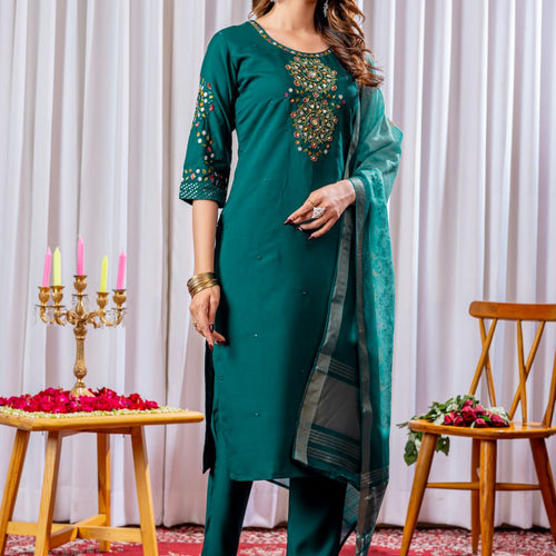 Rama Green Color Embroidery Thread Work Designer Salwar Suit