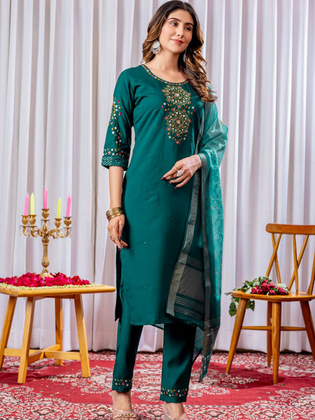 Rama Green Color Embroidery Thread Work Designer Salwar Suit