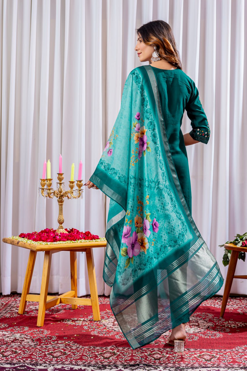 Rama Green Color Embroidery Thread Work Designer Salwar Suit