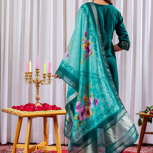 Rama Green Color Embroidery Thread Work Designer Salwar Suit