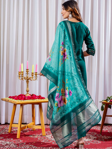 Rama Green Color Embroidery Thread Work Designer Salwar Suit