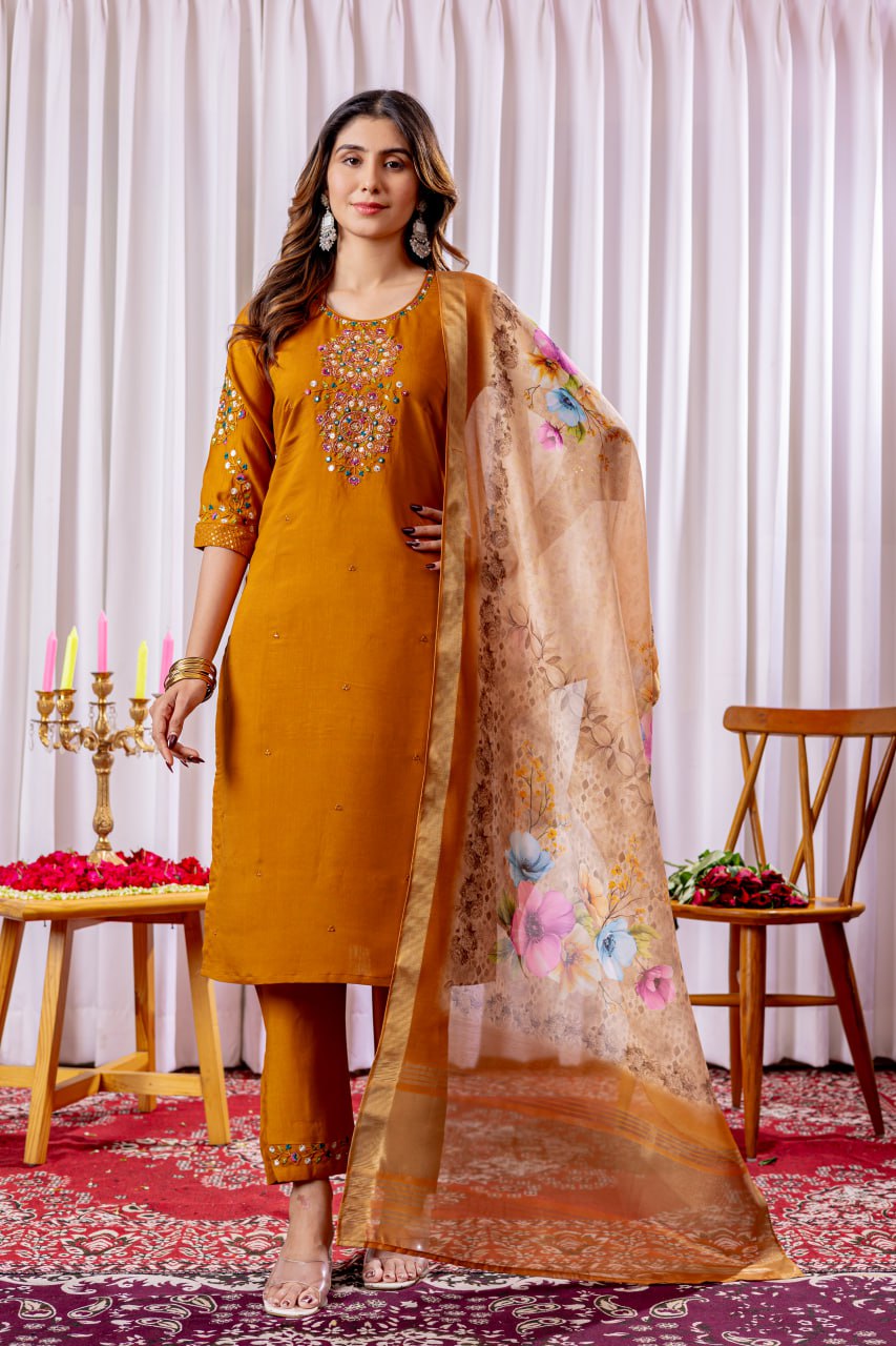 Mustrad Color Embroidery Thread Work Designer Salwar Suit