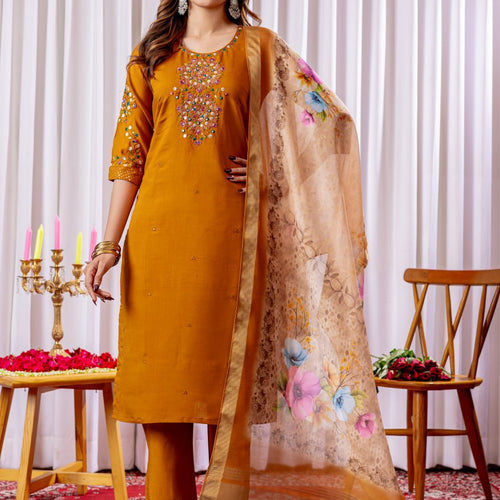 Mustrad Color Embroidery Thread Work Designer Salwar Suit