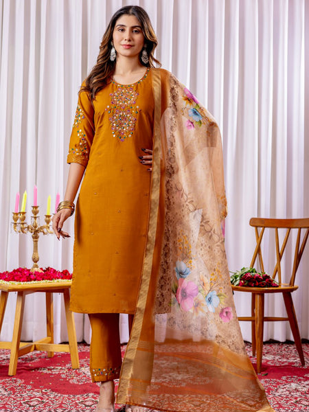Mustrad Color Embroidery Thread Work Designer Salwar Suit