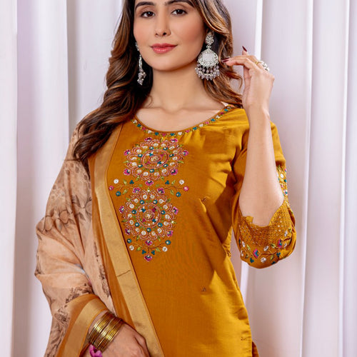 Mustrad Color Embroidery Thread Work Designer Salwar Suit