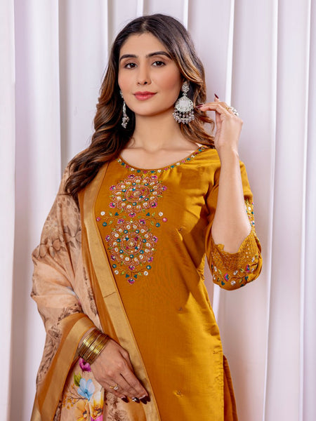 Mustrad Color Embroidery Thread Work Designer Salwar Suit