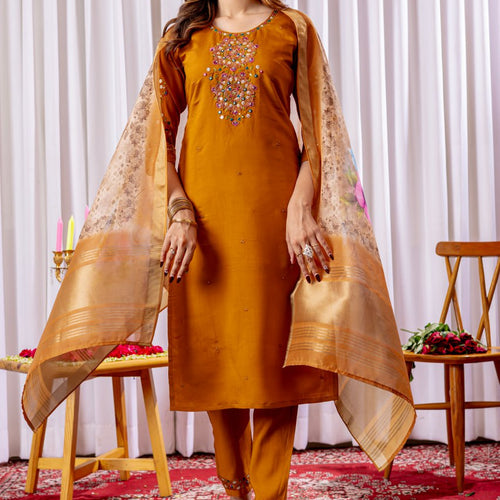 Mustrad Color Embroidery Thread Work Designer Salwar Suit