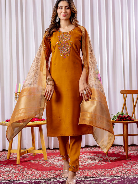 Mustrad Color Embroidery Thread Work Designer Salwar Suit