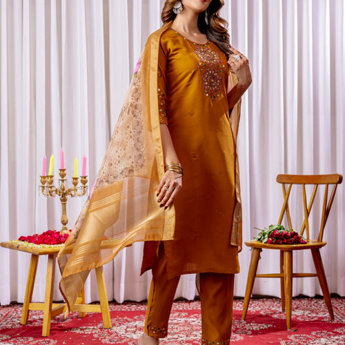 Mustrad Color Embroidery Thread Work Designer Salwar Suit