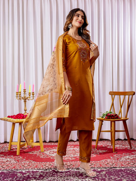 Mustrad Color Embroidery Thread Work Designer Salwar Suit