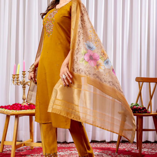 Mustrad Color Embroidery Thread Work Designer Salwar Suit