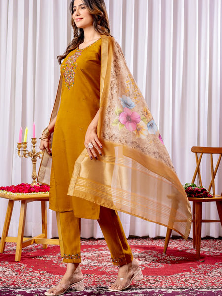 Mustrad Color Embroidery Thread Work Designer Salwar Suit