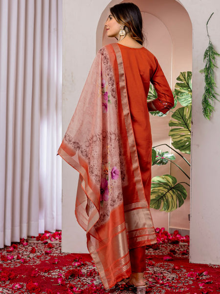 Orange Color Embroidery Thread Work Designer Salwar Suit