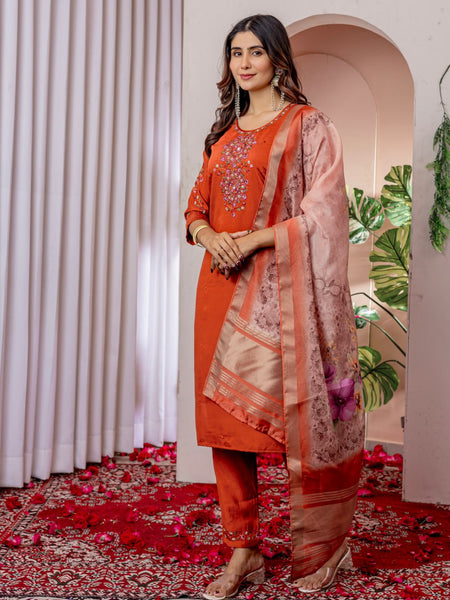 Orange Color Embroidery Thread Work Designer Salwar Suit