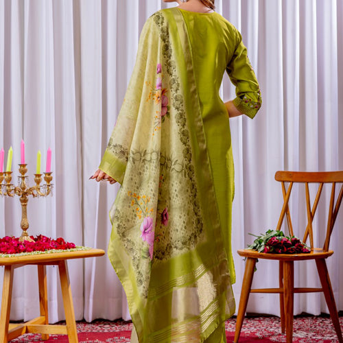 Parrot Color Embroidery Thread Work Designer Salwar Suit