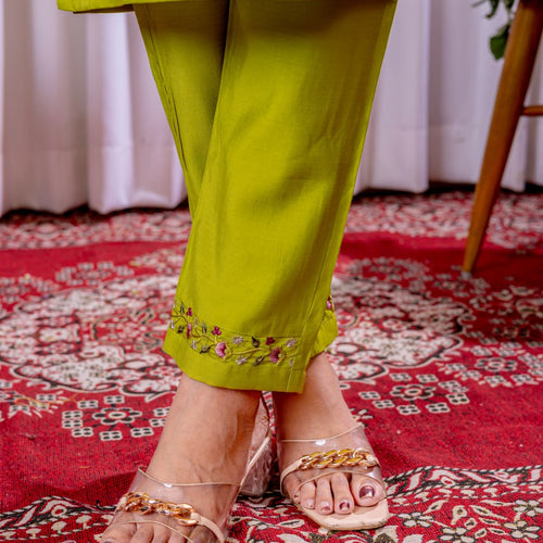 Parrot Color Embroidery Thread Work Designer Salwar Suit