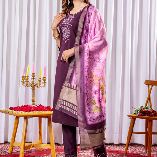 Wine Color Embroidery Thread Work Designer Salwar Suit