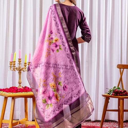 Wine Color Embroidery Thread Work Designer Salwar Suit