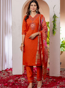 Orange Color Embroidery Thread Work Designer Salwar Suit