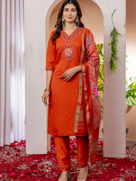 Orange Color Embroidery Thread Work Designer Salwar Suit