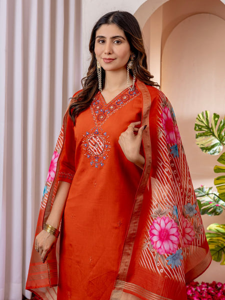 Orange Color Embroidery Thread Work Designer Salwar Suit