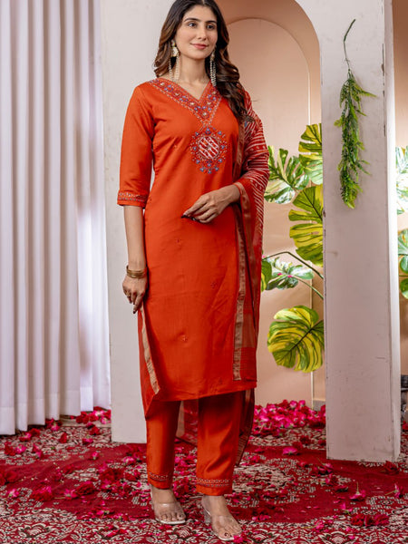 Orange Color Embroidery Thread Work Designer Salwar Suit