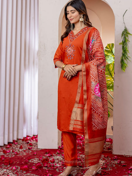 Orange Color Embroidery Thread Work Designer Salwar Suit