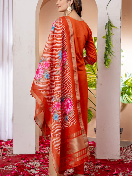 Orange Color Embroidery Thread Work Designer Salwar Suit